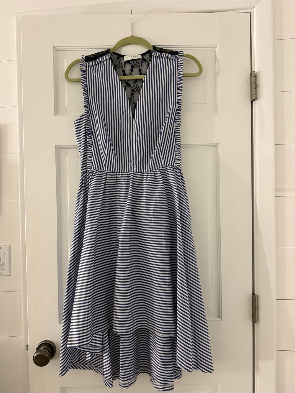 Striped Navy and White High-Low Dress with Lace Back